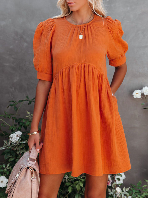 Orange New spring and summer new women's solid color dress