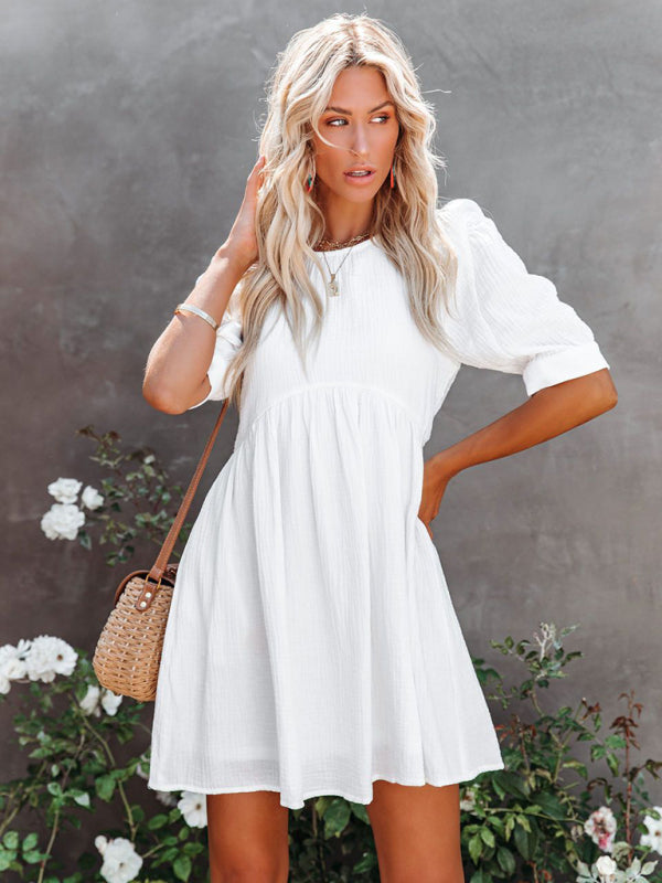 White New spring and summer new women's solid color dress