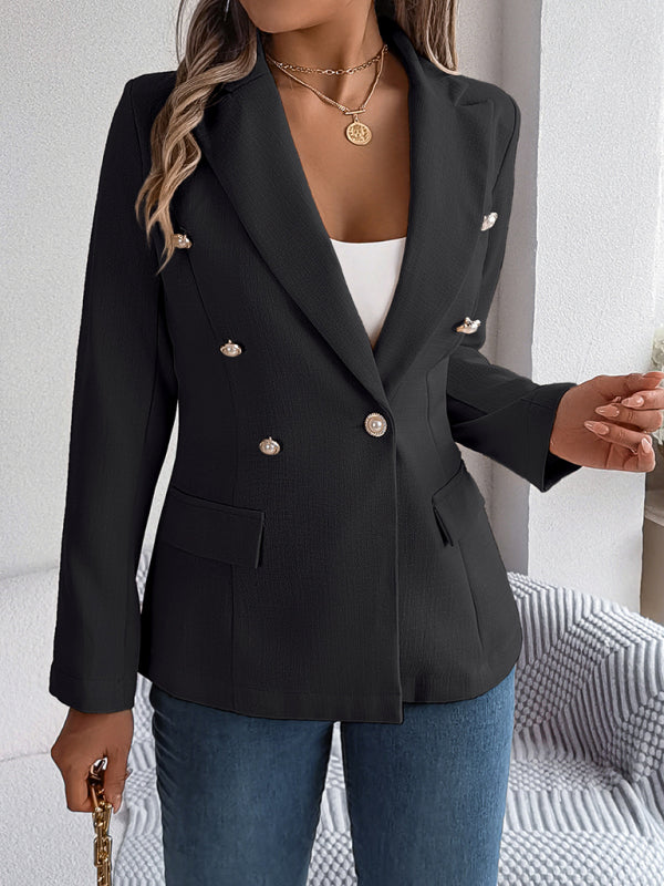 Black Long-sleeved double-breasted blazer jacket