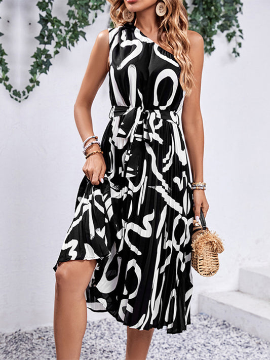 Black Women's new letter print off-shoulder dress