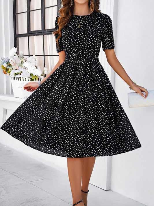 Black Women's elegant casual polka dot print strappy dress