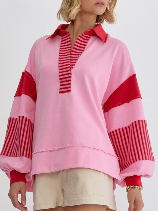 Hot pink Women's Oversized Polo Sweatshirt