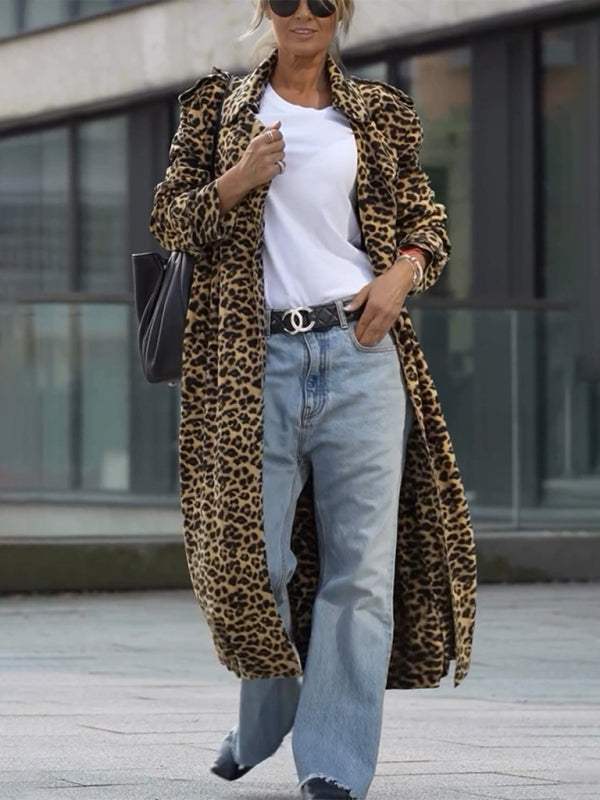 Leopard Print Loose Trench Coat