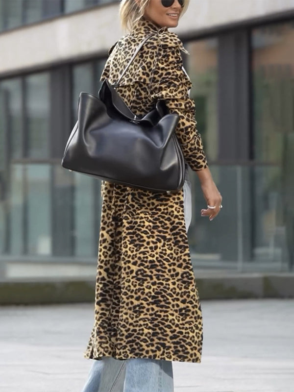 Leopard Print Loose Trench Coat