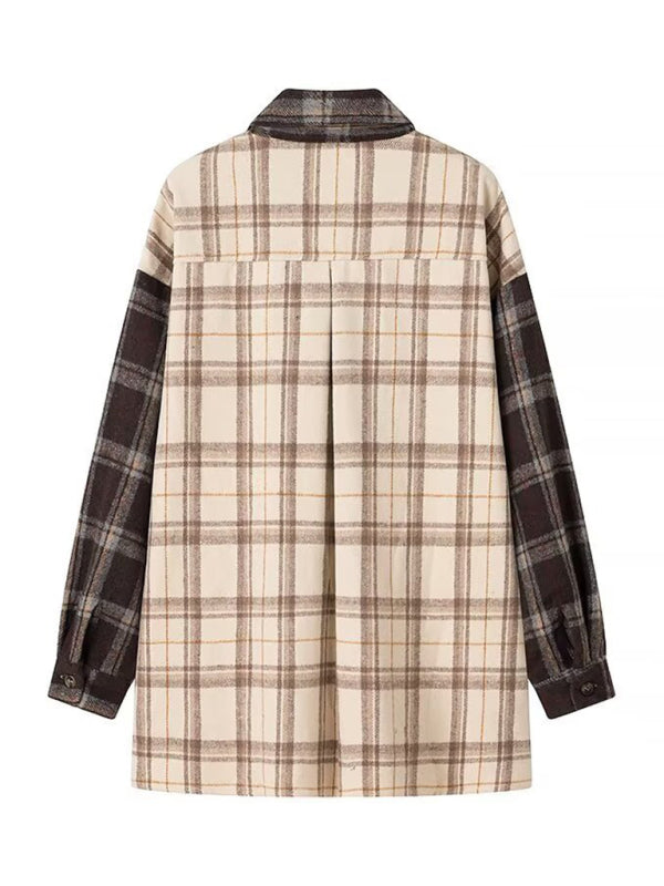 Colorblock Check Shirt Jacket