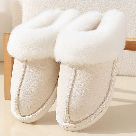 Cream Winter suede fur mouth cotton slippers